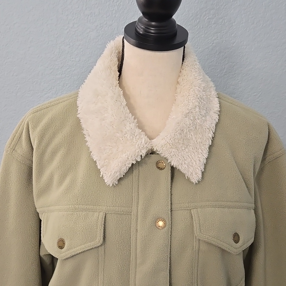 FAHERTY High Pile Fleece Lined Trucker Jacket Sz Large In Sea Grass Green - Picture 3 of 16